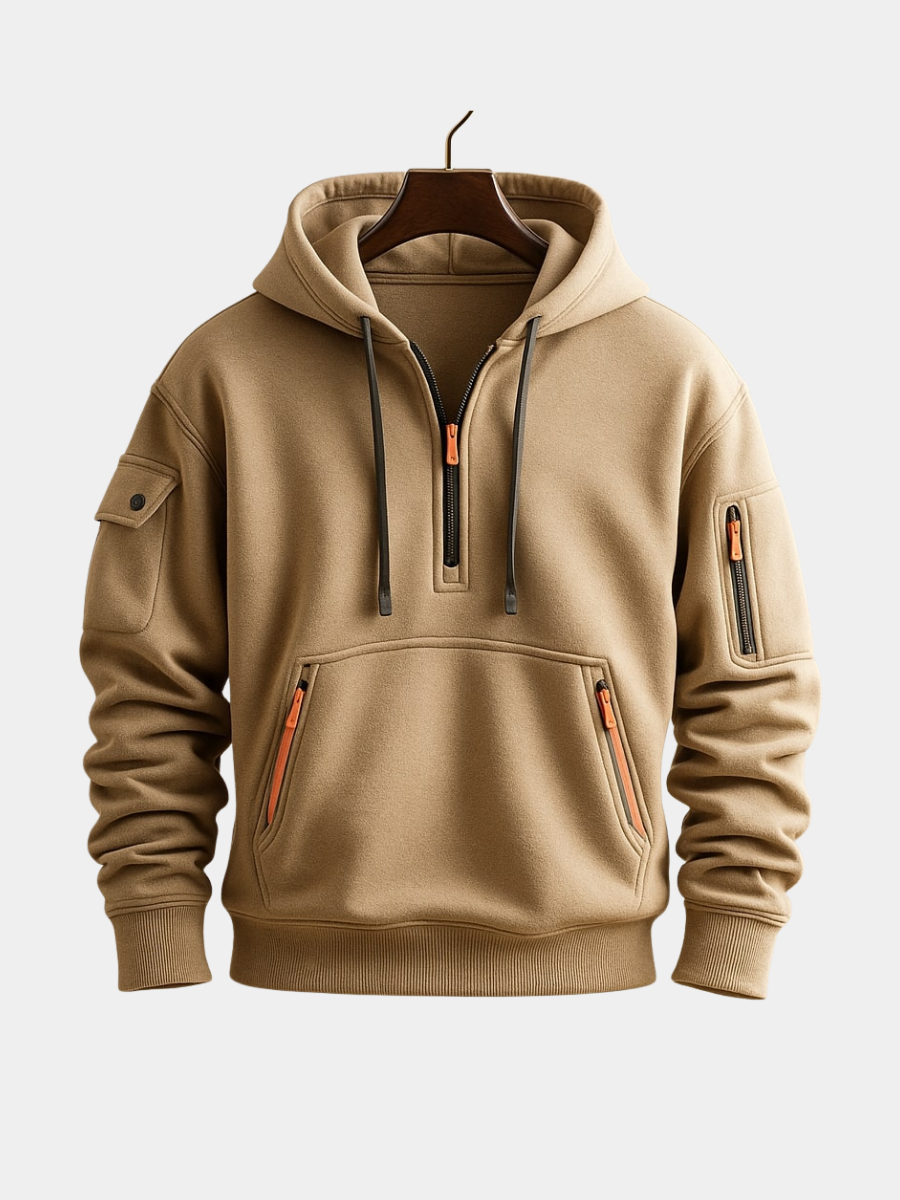LAURENT MONACO | MEN'S FLEECE HOODIE WITH HALF-ZIP