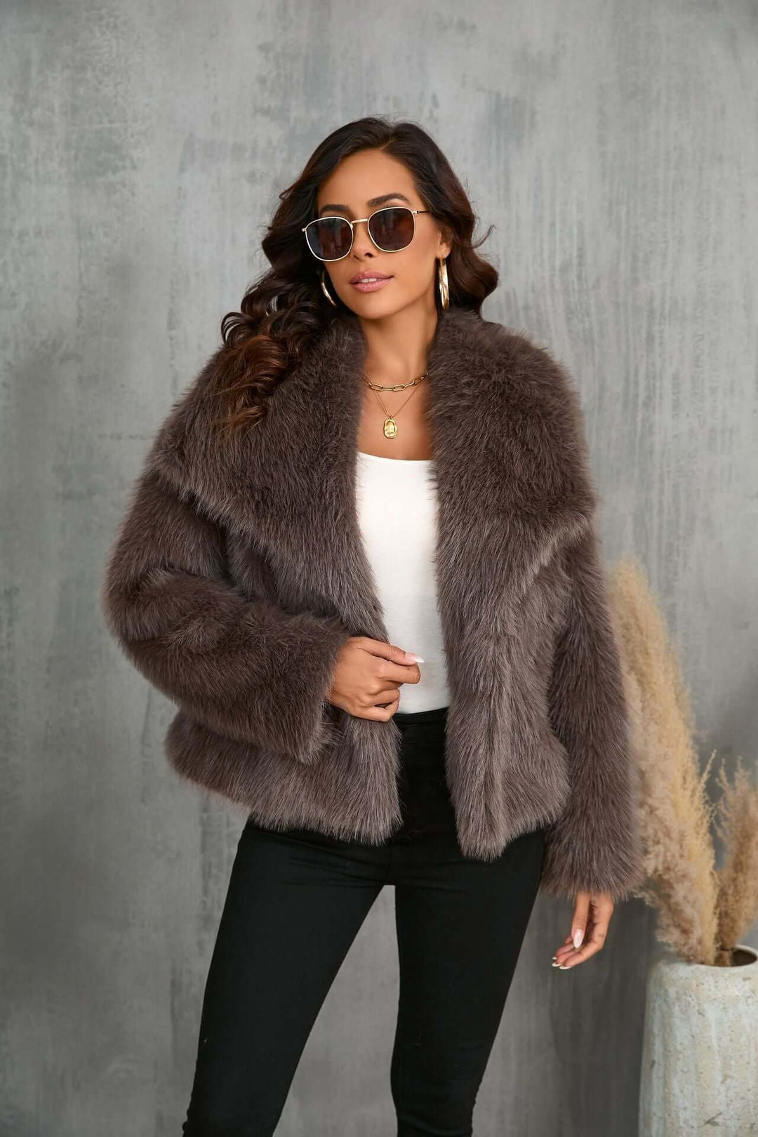Taupe Coat - Elena Harper