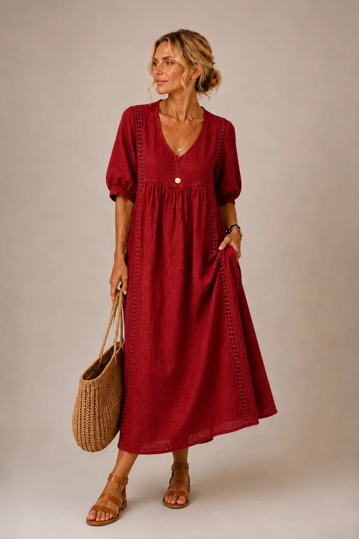 Natasja™ | Tummy-Hiding Midi Dress with V-Neck