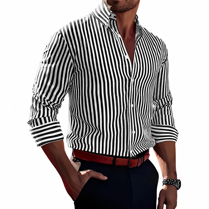 Brycen Stylish Striped Men's Long Sleeve Shirt, view 3 - Elena Harper