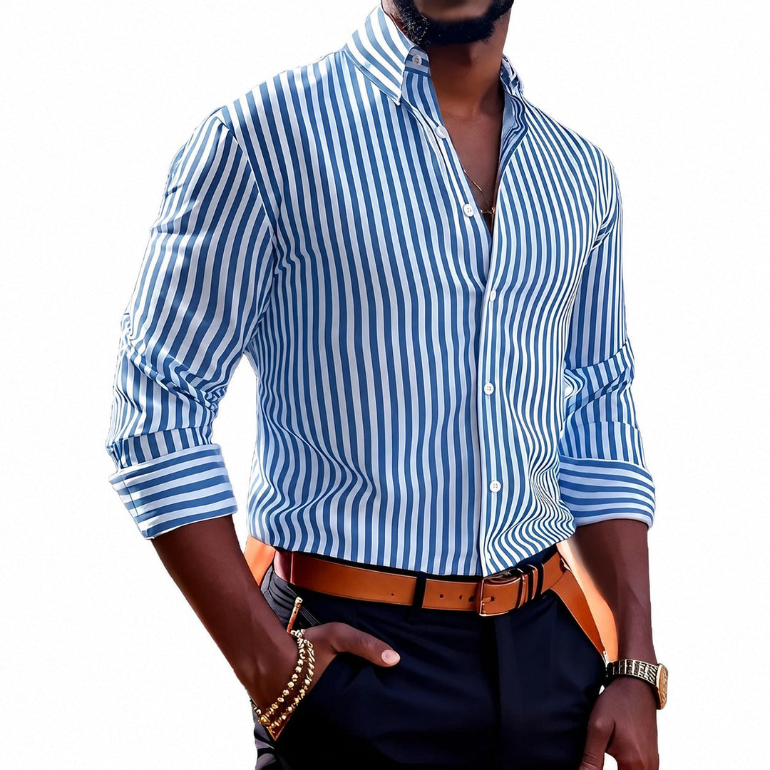 Brycen Stylish Striped Men's Long Sleeve Shirt, view 4 - Elena Harper