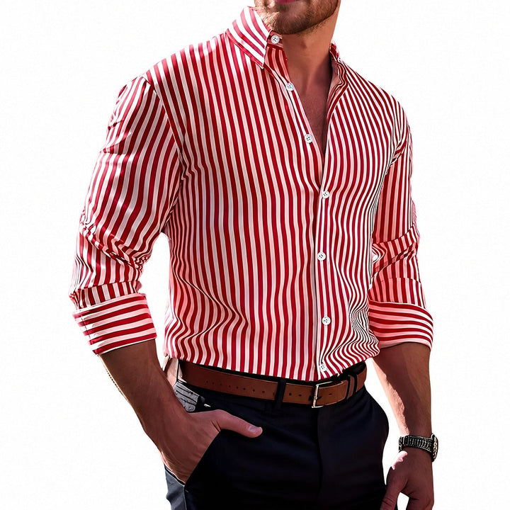 Brycen Stylish Striped Men's Long Sleeve Shirt, view 2 - Elena Harper