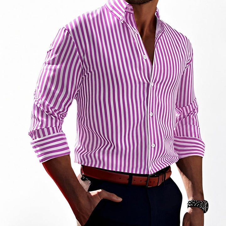 Brycen Stylish Striped Men's Long Sleeve Shirt, view 6 - Elena Harper