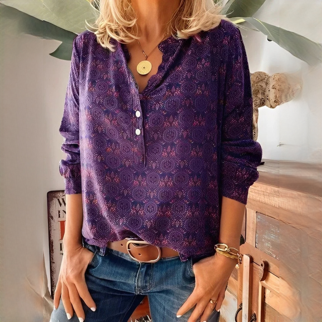 Bethany Classic patterned blouse with long sleeves - Elena Harper