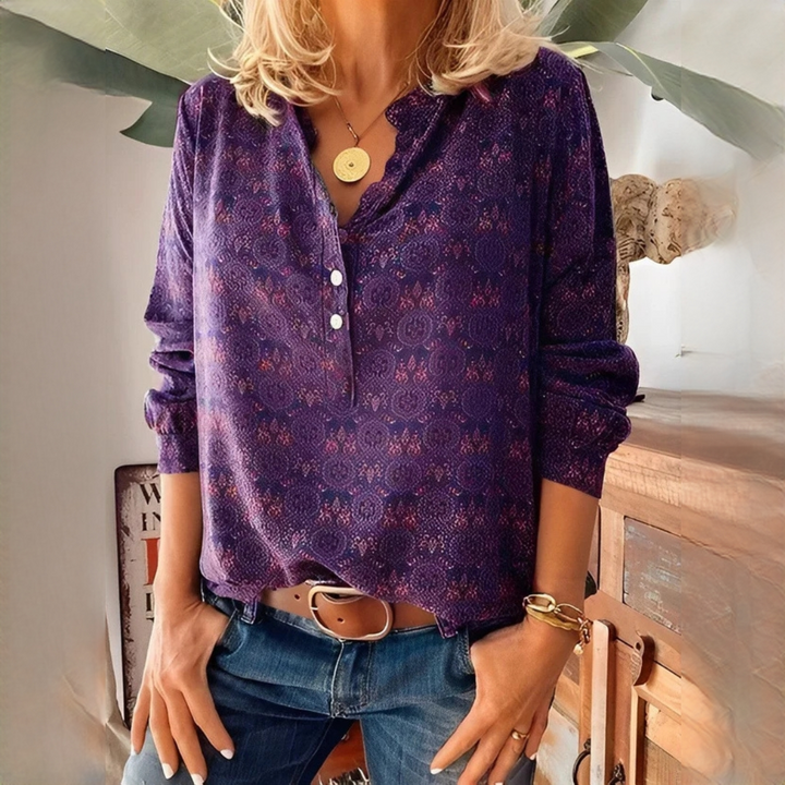 Bethany Classic patterned blouse with long sleeves - Elena Harper