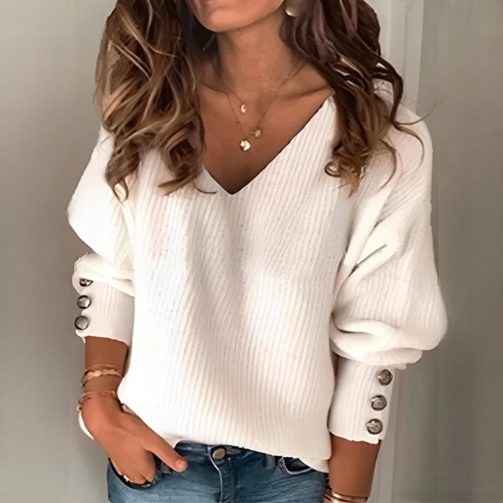 Adalyn Comfortable and Warming V-Neck Sweater, view 4 - Elena Harper