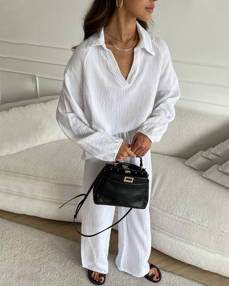 Autumn V-Neck Casual Set - Elena Harper