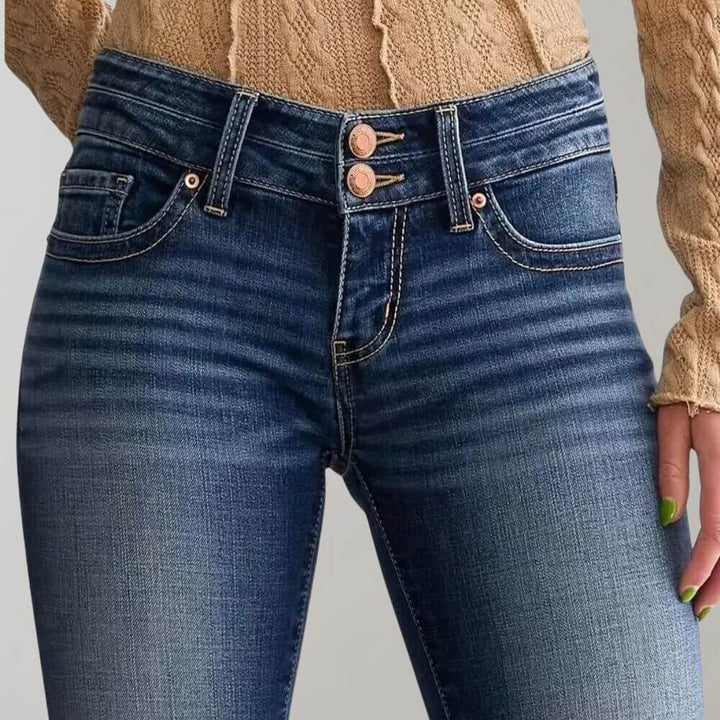 Women's Mid-Waist Slim Fit Stretch Flared Jeans, view 5 - Elena Harper