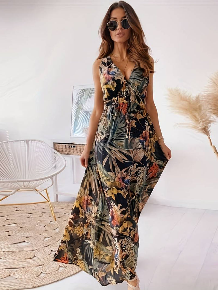Abitha - Bohemian dress with cord and tropical print