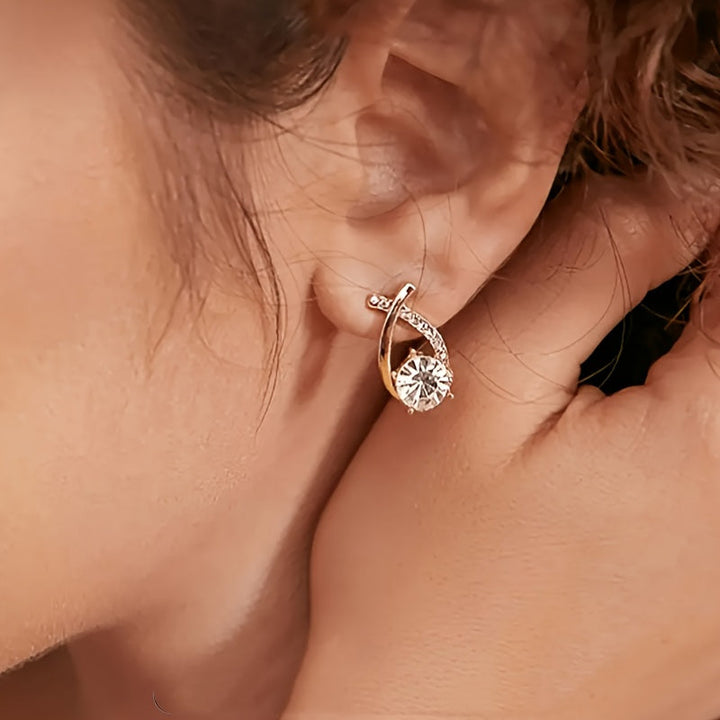 Golden Cross Zirconia Stud Earrings