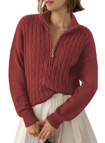 Women's Half-Zip Sweater with High Collar - Retro and Comfortable