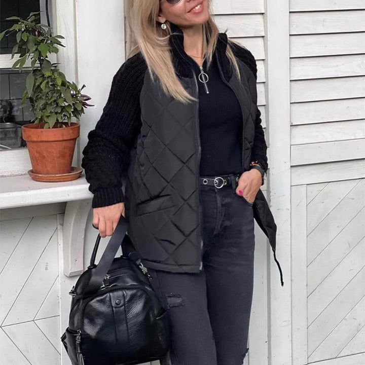 Women’s Padded Jacket with High Collar – Warm Zip-Up Knit Down Jacket
