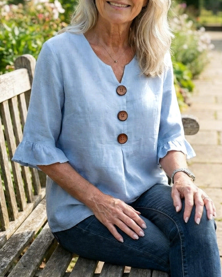 Amelie Belly-Camouflaging Blouse with Buttons, view 2 - Elena Harper