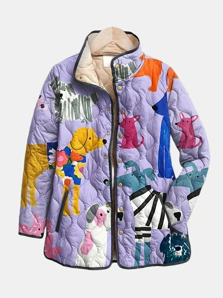 Women's Quilted Jacket with Floral Print for Mid-Season