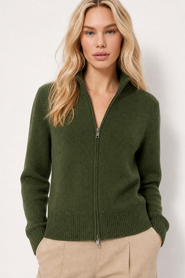 Ladies Wool Zip Vest – Knitted Cardigan with High Collar