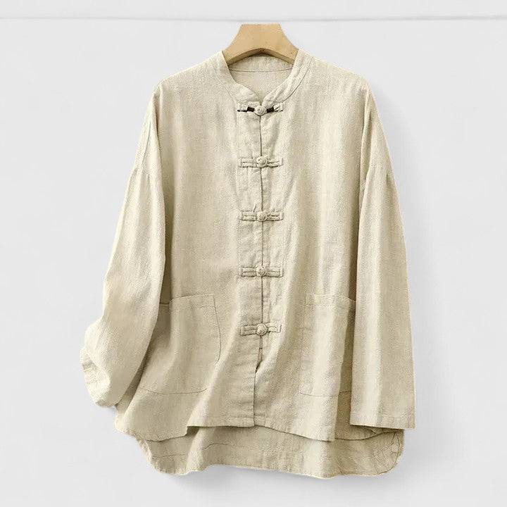Cassiopeia™ comfortable shirt by Emma & Rose Cape Town, soft fabric and classic design, shown on a hanger against a neutral background.