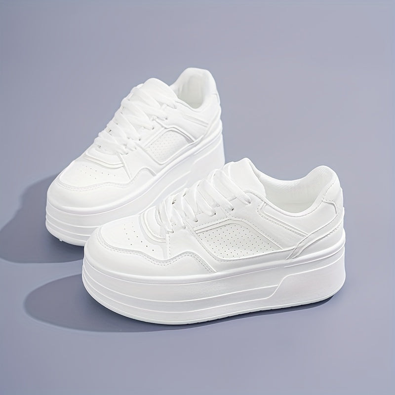 Sienna Trendy White Platform Sneakers, view 5 - Elena Harper