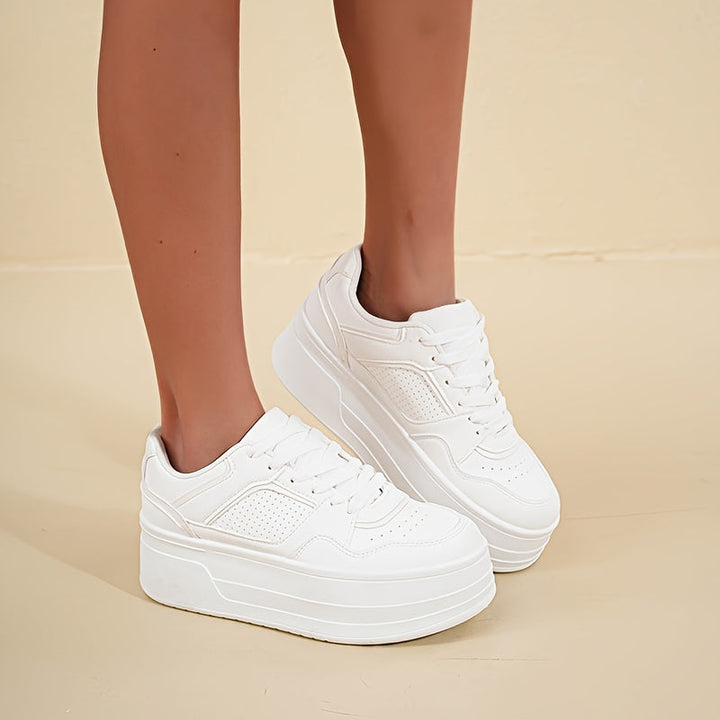 Sienna Trendy White Platform Sneakers - Elena Harper