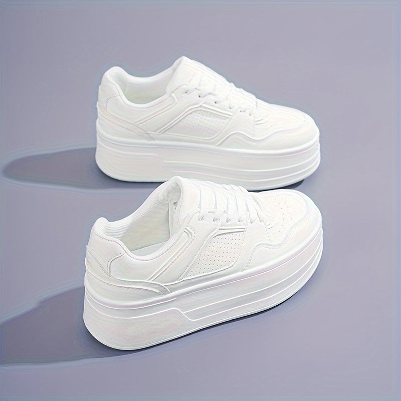 Sienna Trendy White Platform Sneakers, view 6 - Elena Harper