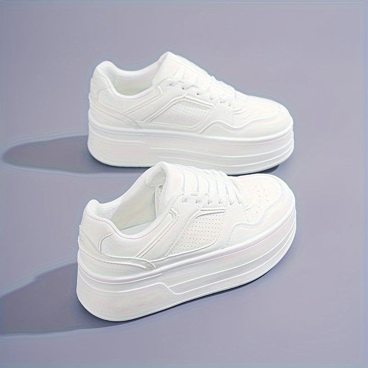 Sienna Trendy White Platform Sneakers, view 6 - Elena Harper