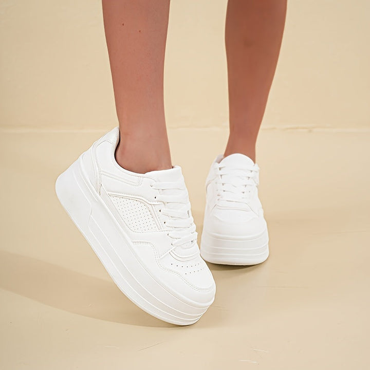 Sienna Trendy White Platform Sneakers, view 2 - Elena Harper