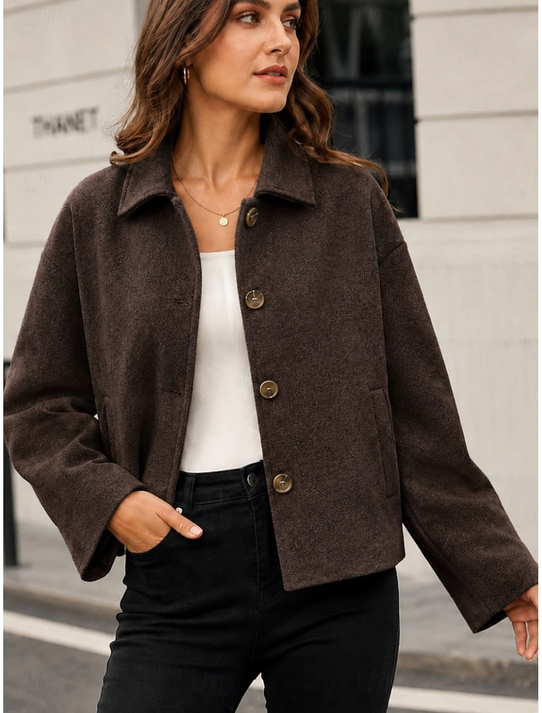 Short Women's Coat with Buttons - Classic and Comfortable