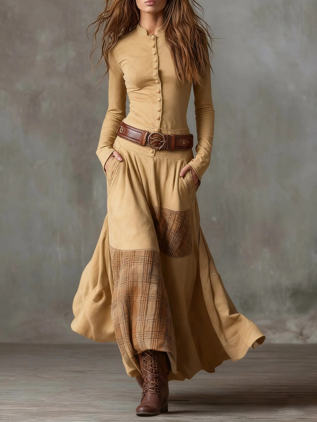 Azucena | Maxi Dress in Eco-Friendly Suede with Belt