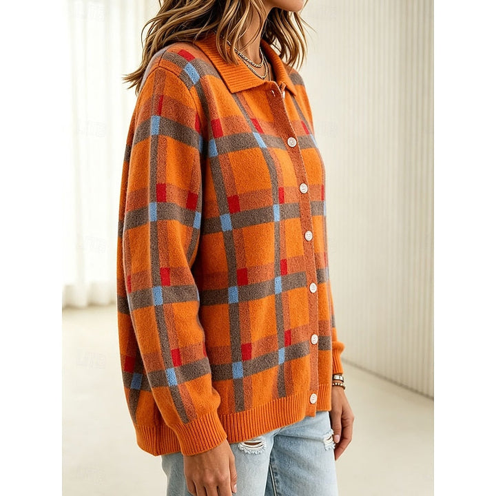 Rosalind Classic Plaid Button Cardigan, view 2 - Elena Harper