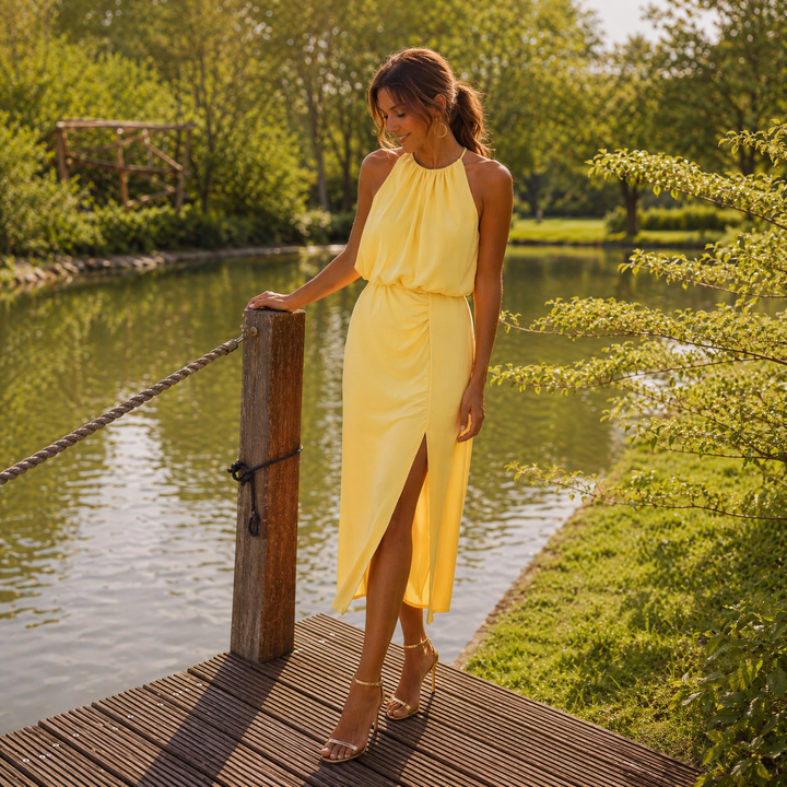Ella | Sleeveless Midi Dress with High Neck and Flowing Design