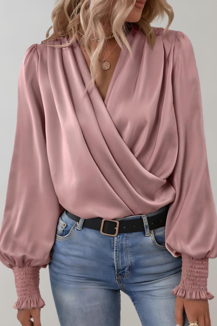 Quinn Elegant Long Sleeve Blouse with V-Neck, view 2 - Elena Harper