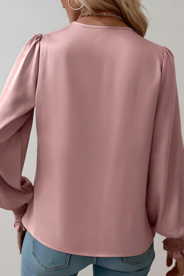 Quinn Elegant Long Sleeve Blouse with V-Neck, view 3 - Elena Harper
