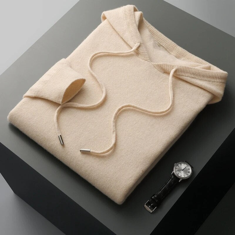 Men's Cozy Drawstring Knit Hoodie Sweater for Everyday Comfort, view 3 - Elena Harper