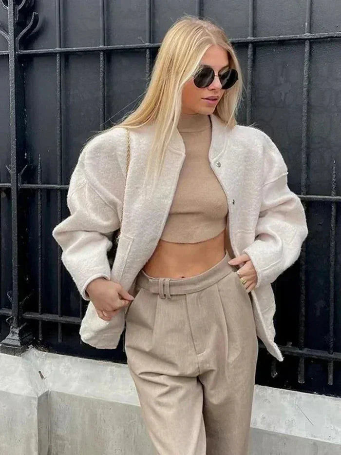 Women's Oversized Bomber Jacket with Press Studs – Betsy