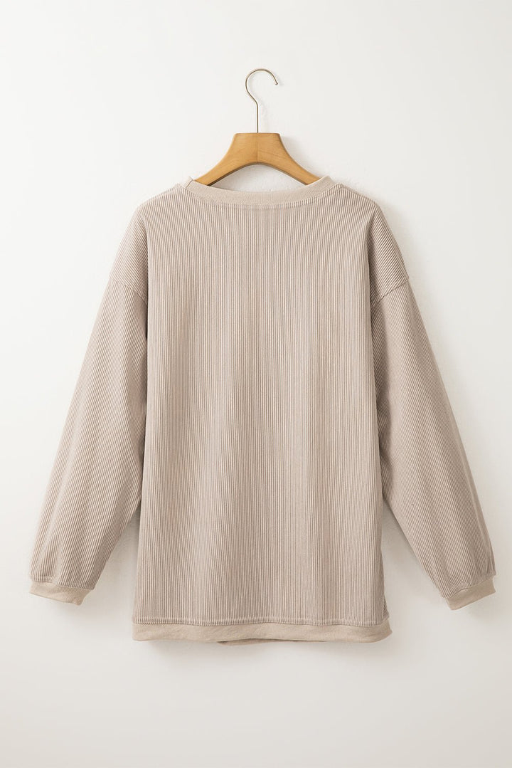 Apricot Drop Shoulder Rib Knit Oversized Sweatshirt