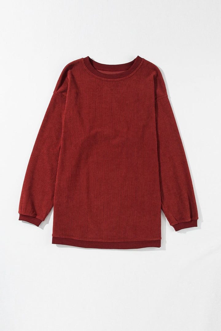 Apricot Drop Shoulder Rib Knit Oversized Sweatshirt