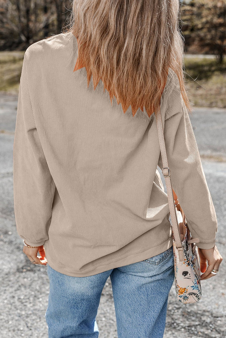 Apricot Drop Shoulder Rib Knit Oversized Sweatshirt
