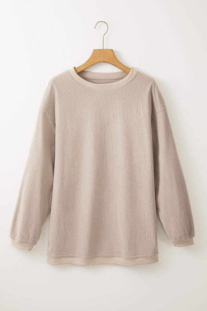 Apricot Drop Shoulder Rib Knit Oversized Sweatshirt