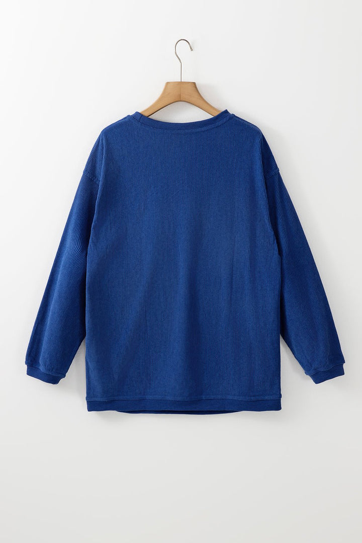 Apricot Drop Shoulder Rib Knit Oversized Sweatshirt