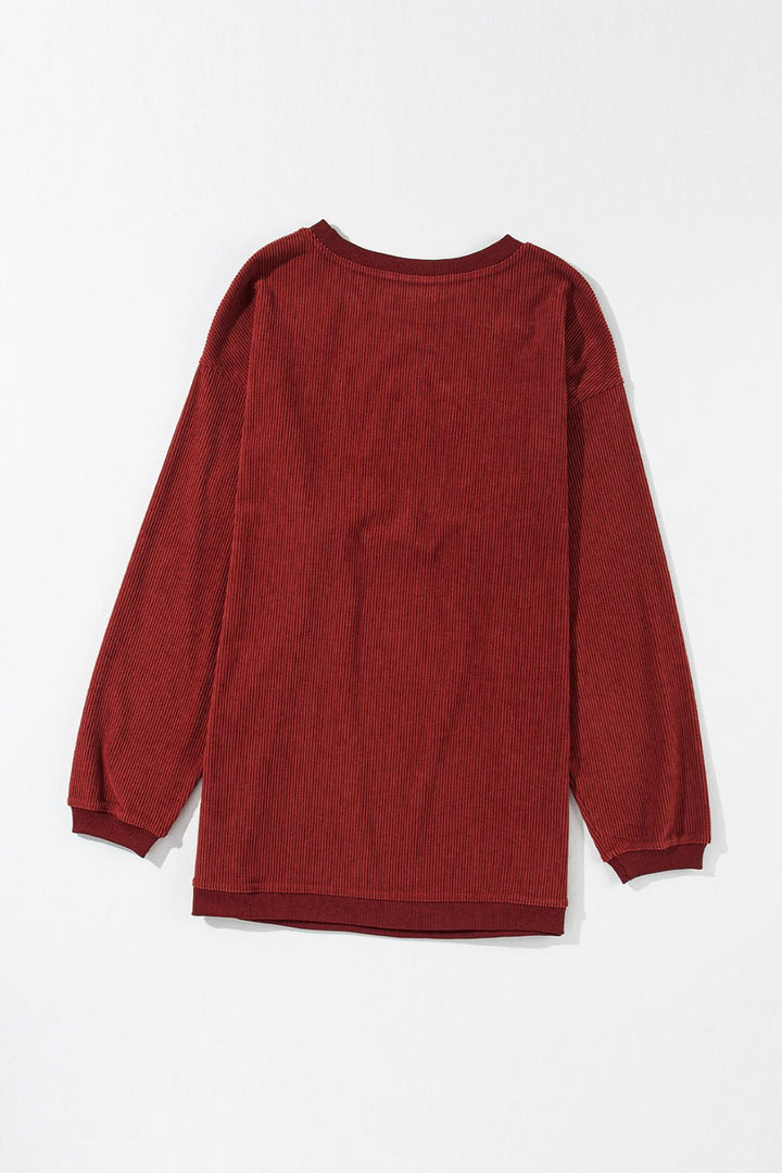 Apricot Drop Shoulder Rib Knit Oversized Sweatshirt