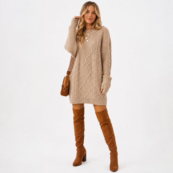 Ladies Knitted Dress with Pockets - Above the Knee