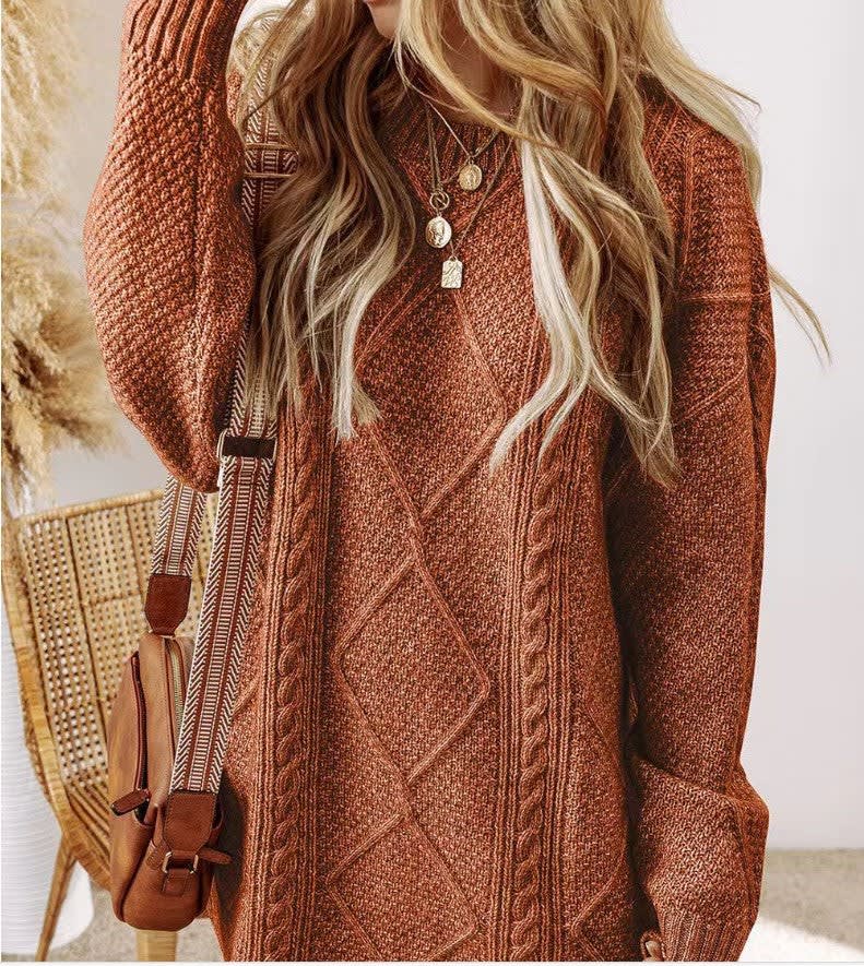 Ladies Knitted Dress with Pockets - Above the Knee