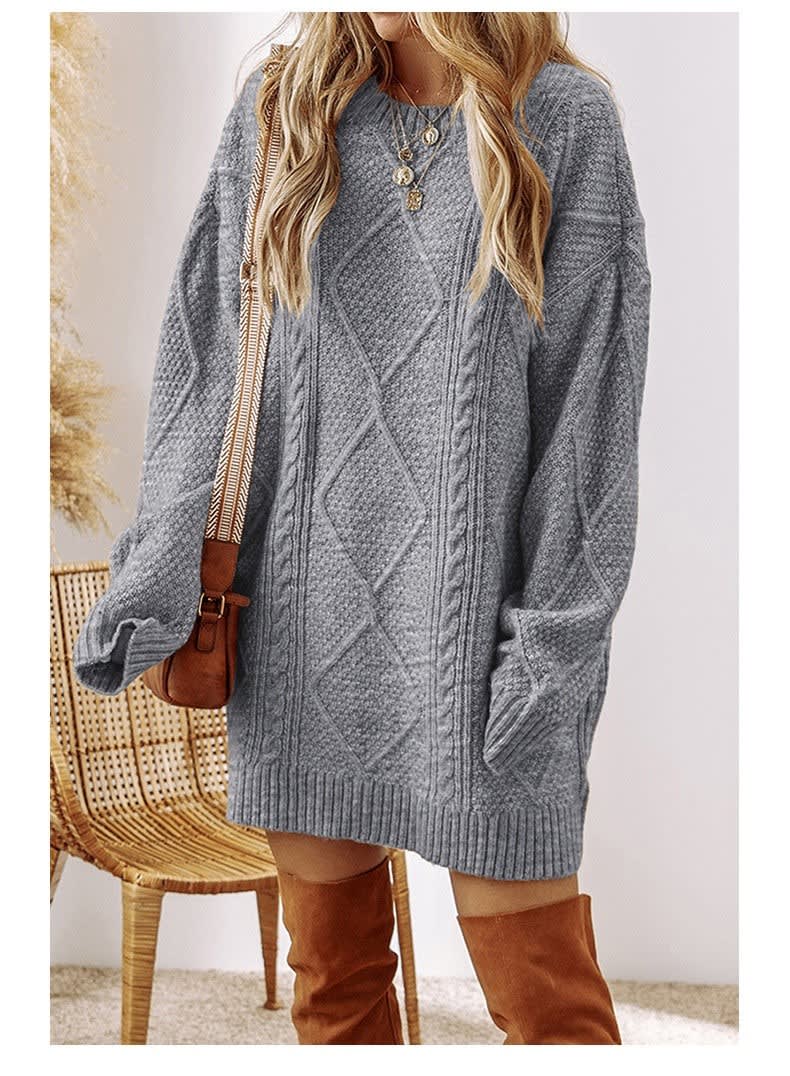 Ladies Knitted Dress with Pockets - Above the Knee