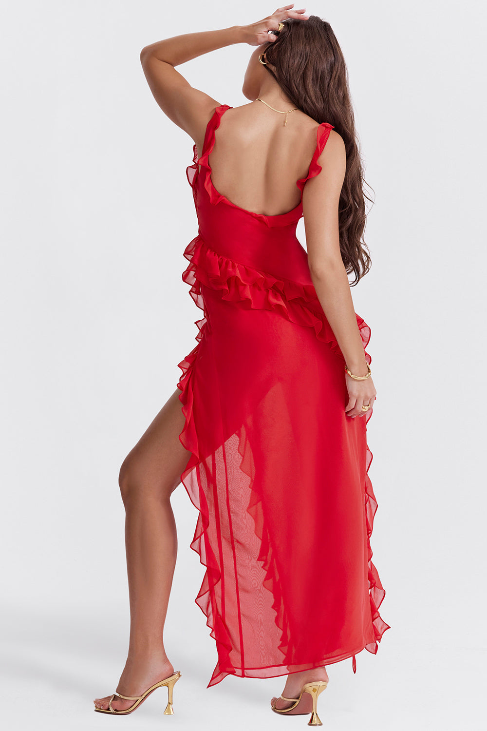 Long Dress with Ruffles and Front Slit | Ideal for Spring and Summer