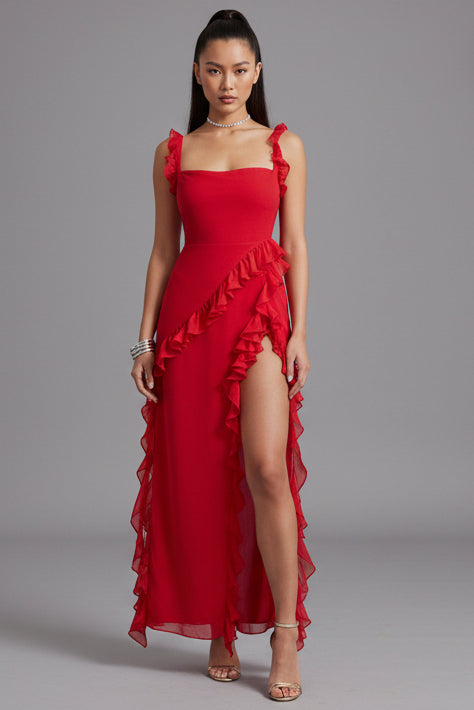 Women's Elegant Midi Dress with Slit - Comfortable & Chic