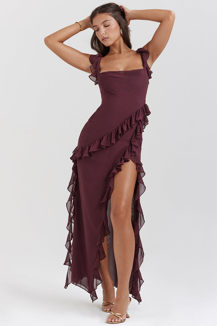 Long Dress with Ruffles and Front Slit | Ideal for Spring and Summer