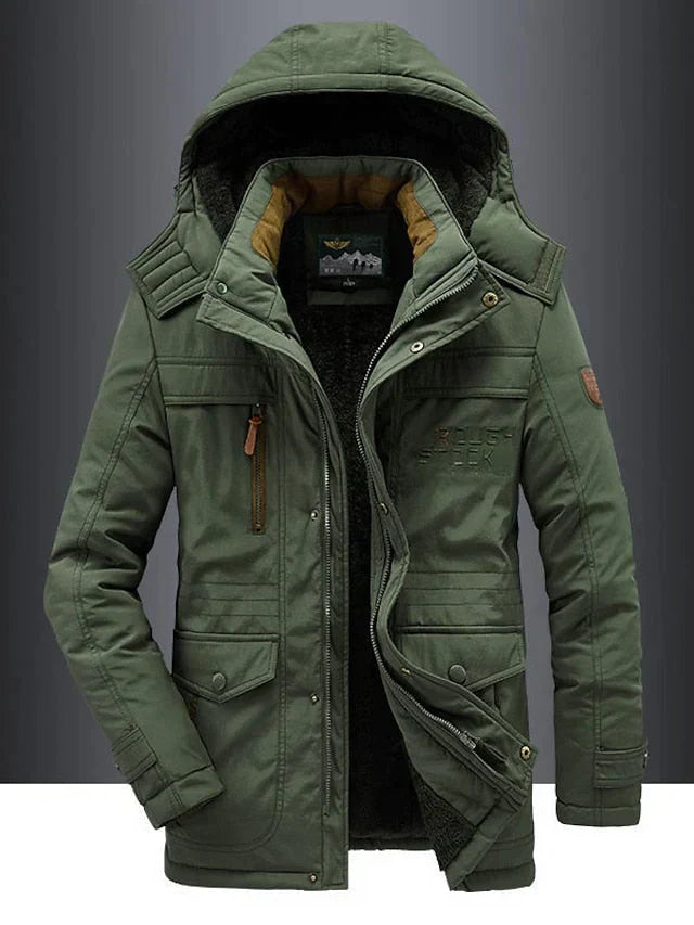 Elegant Warm Military Parka for Men – Winter Jacket with Fur-Lined Hood