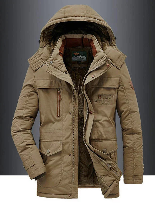 Elegant Warm Military Parka for Men – Winter Jacket with Fur-Lined Hood