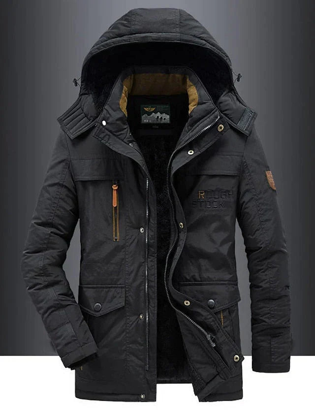 Elegant Warm Military Parka for Men – Winter Jacket with Fur-Lined Hood