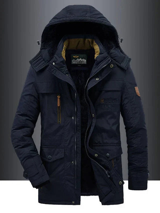 Elegant Warm Military Parka for Men – Winter Jacket with Fur-Lined Hood