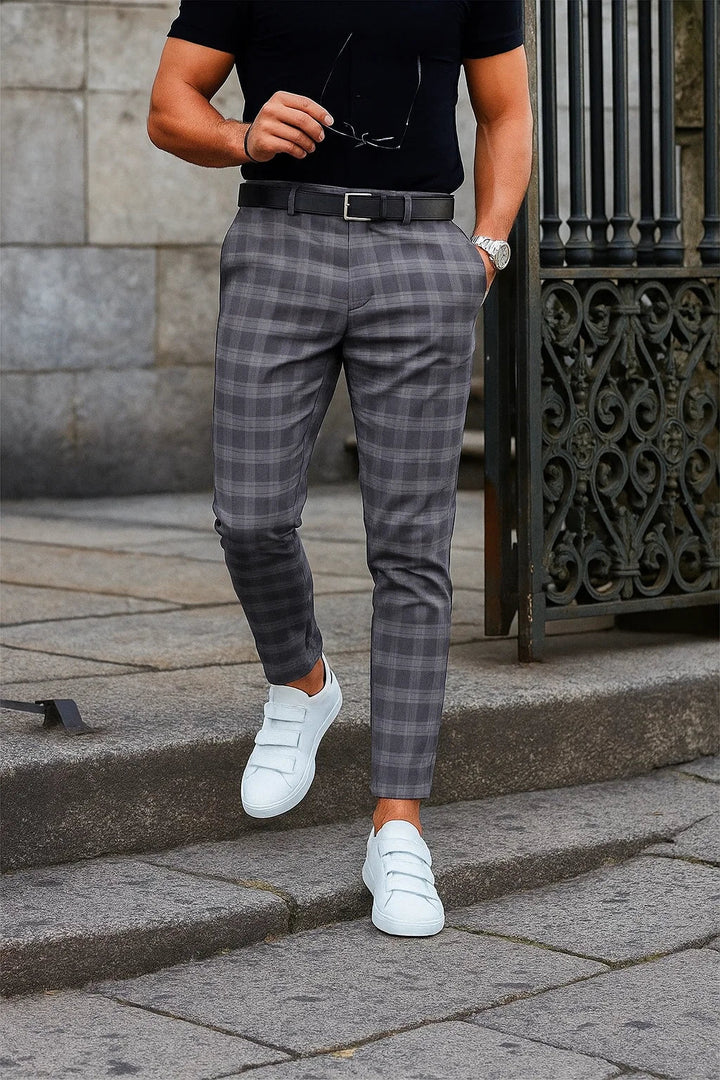 Men's Checkered Trousers with Slim Fit and Stretch